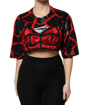 Top corto con detalle de bustier de algodón rojo y negro de Dolce &amp; Gabbana
