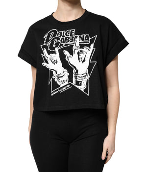 Camiseta de manga corta estampada de algodón negro de Dolce &amp; Gabbana