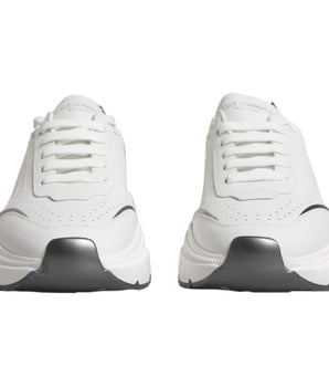 Dolce &amp; Gabbana White Silver DAYMASTER Leather Sneakers Shoes