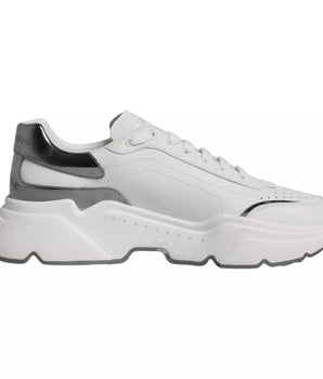 Dolce &amp; Gabbana White Silver DAYMASTER Leather Sneakers Shoes