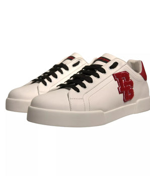 Dolce &amp; Gabbana White Leather DG Logo Low Top Sneaker Shoes