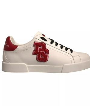 Dolce &amp; Gabbana White Leather DG Logo Low Top Sneaker Shoes