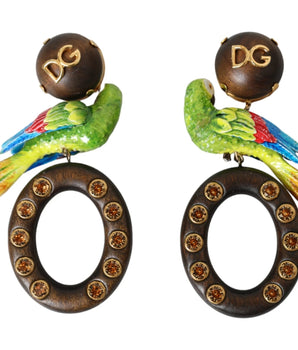 Dolce &amp; Gabbana Pendientes con adornos de cristal y latón de madera de loro multicolor