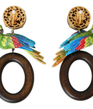 Dolce &amp; Gabbana Pendientes con adornos de cristal y latón de madera de loro multicolor