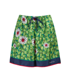 Gucci green floral printed silk shorts
