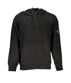 Calvin Klein Black Cotton Men Sweater with Hood and Pockets