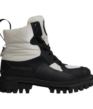Botas con cordones y acolchados de media pantorrilla en blanco y negro de Dolce &amp; Gabbana