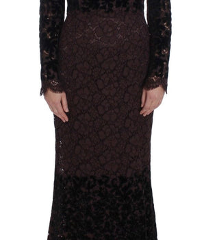 Dolce & Gabbana Elegant Purple Floral Lace Maxi Dress Dolce & Gabbana 