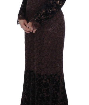 Dolce & Gabbana Elegant Purple Floral Lace Maxi Dress Dolce & Gabbana 