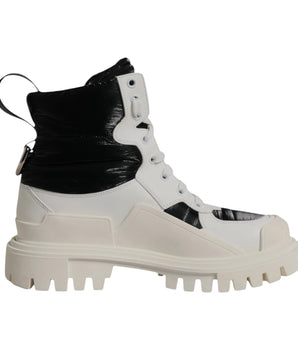 Dolce & Gabbana White Padded Mid Calf Lace Up Boots Shoes