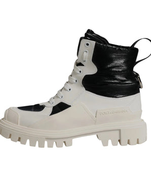Dolce & Gabbana White Padded Mid Calf Lace Up Boots Shoes