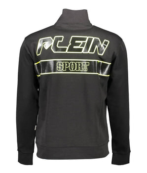 Plein Sport Black Cotton Men Sweater with Central Pockets and Zip