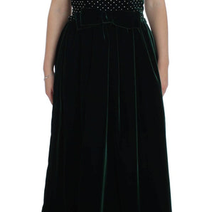 Dolce &amp; Gabbana Enchanted Emerald Velvet Crystal Maxi Dress