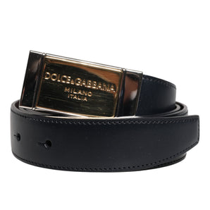 Cinturón reversible de piel azul y negra con hebilla dorada de Dolce &amp; Gabbana