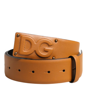 Dolce &amp; Gabbana Brown Leather Buckle DG Logo Embossed Belt