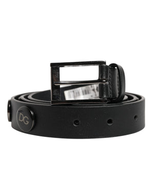 Dolce &amp; Gabbana Black Luxury Leather DG Studs Buckle Belt