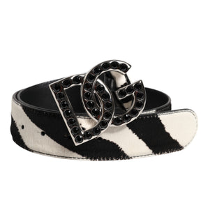 Cinturón con hebilla de cristal DG de cebra de cuero blanco y negro de Dolce &amp; Gabbana
