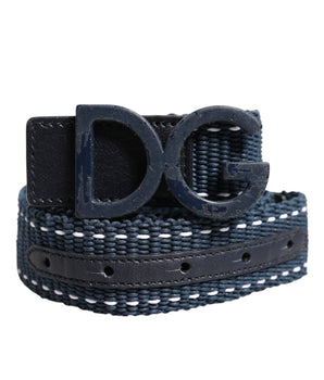 Dolce &amp; Gabbana Blue Cotton Leather DG Logo Metal Buckle Belt