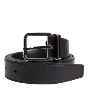 Dolce &amp; Gabbana Black Classic Calf Leather Silver Buckle Belt