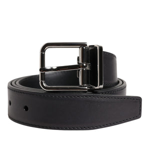 Cinturón clásico de piel de becerro negra con hebilla plateada de Dolce &amp; Gabbana