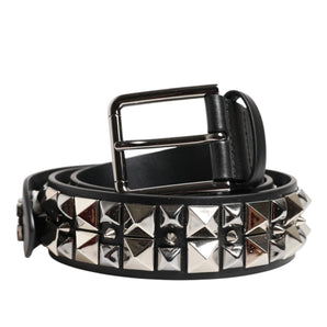 Cinturón de piel de becerro negra con hebilla plateada y tachuelas de Dolce &amp; Gabbana