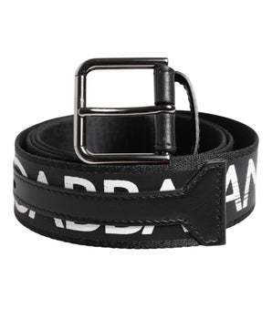 Dolce &amp; Gabbana Black White DG Logo Brass Metal Buckle Belt