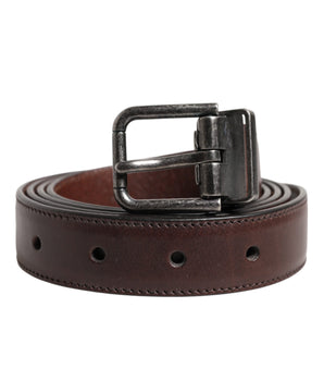 Dolce &amp; Gabbana Brown Classic Calf Leather Metal Buckle Belt