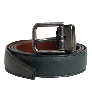 Cinturón clásico de cuero verde con hebilla metálica de Dolce &amp; Gabbana