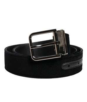 Dolce &amp; Gabbana Black Cotton Silver Metal Buckle Belt