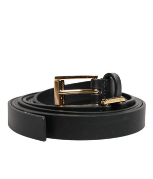Dolce &amp; Gabbana Black Double Strap Leather Gold Buckle Belt