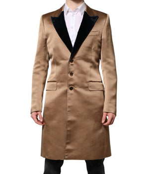 Dolce &amp; Gabbana Brown Silk Single Breasted Trench Coat Jacket