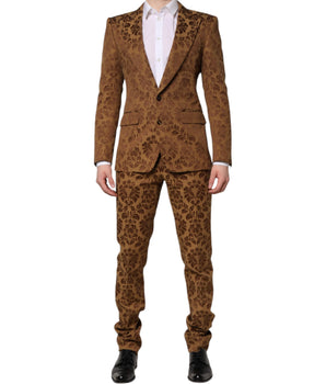 Dolce &amp; Gabbana Brown Floral Jacquard SICILIA 2 Piece Suit