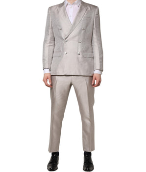 Dolce &amp; Gabbana Light Gray Jacquard Silk Dotted 2 Piece Suit