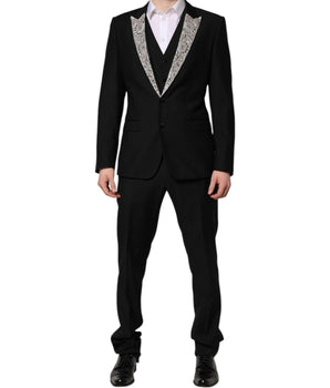 Dolce &amp; Gabbana Black MARTINI Crystal Embellished 3 Pc Suit