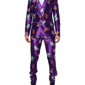 Dolce & Gabbana Purple Silk Animal Print 3 Piece Suit