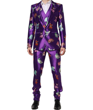 Dolce &amp; Gabbana Purple Silk Animal Print 3 Piece Suit