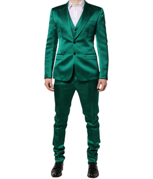 Dolce &amp; Gabbana Green Silk 3 Piece Single Breasted Suit