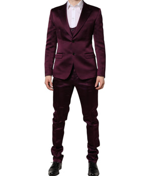 Dolce &amp; Gabbana Dark Purple Silk 3Piece Single Breasted Suit