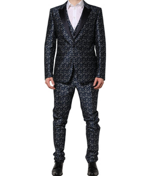 Dolce &amp; Gabbana Blue MARTINI Star Jacquard 3 Piece Suit