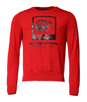 Dolce &amp; Gabbana Red Eye Print Crew Neck Men Pullover Sweater