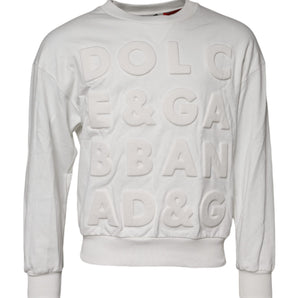 Suéter de cuello redondo de algodón con logotipo en relieve blanco de Dolce &amp; Gabbana