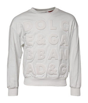 Dolce &amp; Gabbana White Embossed Logo Cotton Crew Neck Sweater