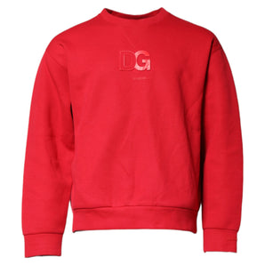 Dolce & Gabbana Red Embossed Logo Cotton Crew Neck Sweater