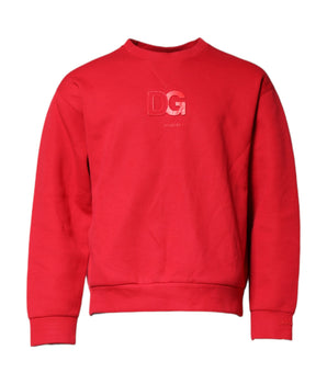 Dolce &amp; Gabbana Red Embossed Logo Cotton Crew Neck Sweater
