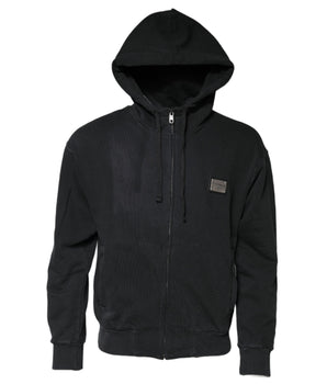 Dolce &amp; Gabbana Black Logo Full Zip Hooded Men Sweatshirt Sweater