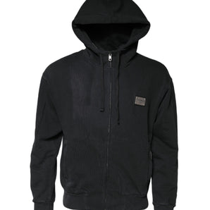 Dolce & Gabbana Black Logo Full Zip Hooded Men Sweatshirt Sweater