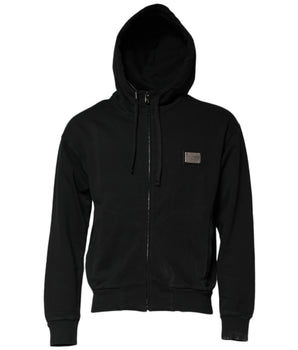 Dolce &amp; Gabbana Black Logo Full Zip Hooded Men Sweatshirt Sweater