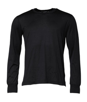 Dolce &amp; Gabbana Dark Blue Silk Crew Neck Men Pullover Sweater