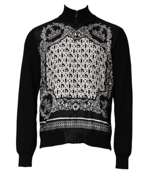 Dolce &amp; Gabbana Black White Bandana Print Full Zip Sweater