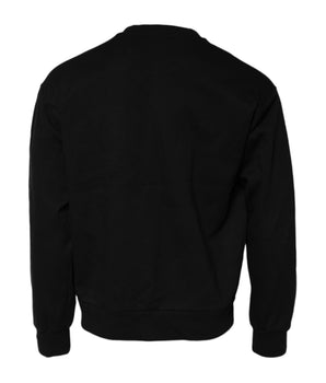 Dolce &amp; Gabbana Black Embossed Logo Cotton Crew Neck Sweater